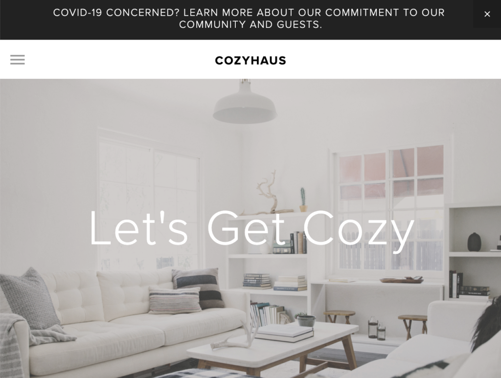 The website for Let's Get Cozy short-term rentals in Detroit