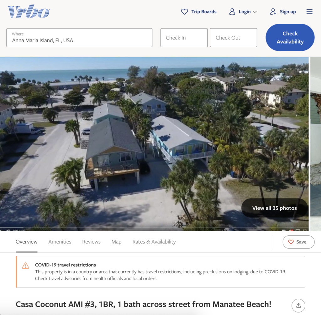Vrbo listing of a Manatee County vacation rental