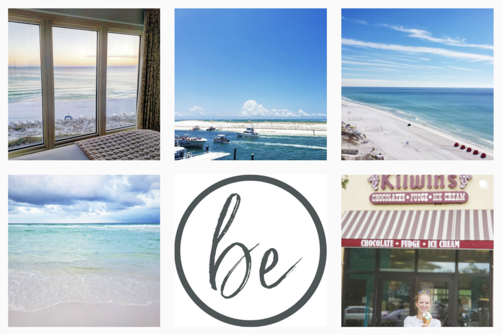 A 9-photo Instagram grid of Breath Easy, a Destin Vacation Rental company.