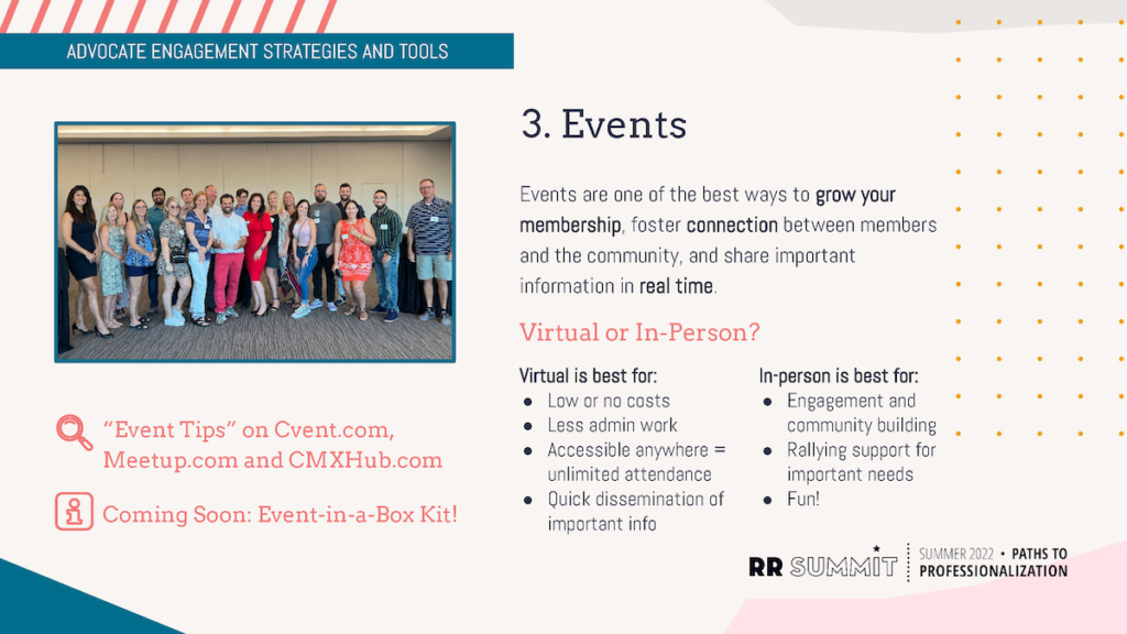 Tips for hosting a virtual or in-person short-term rental organization event.
